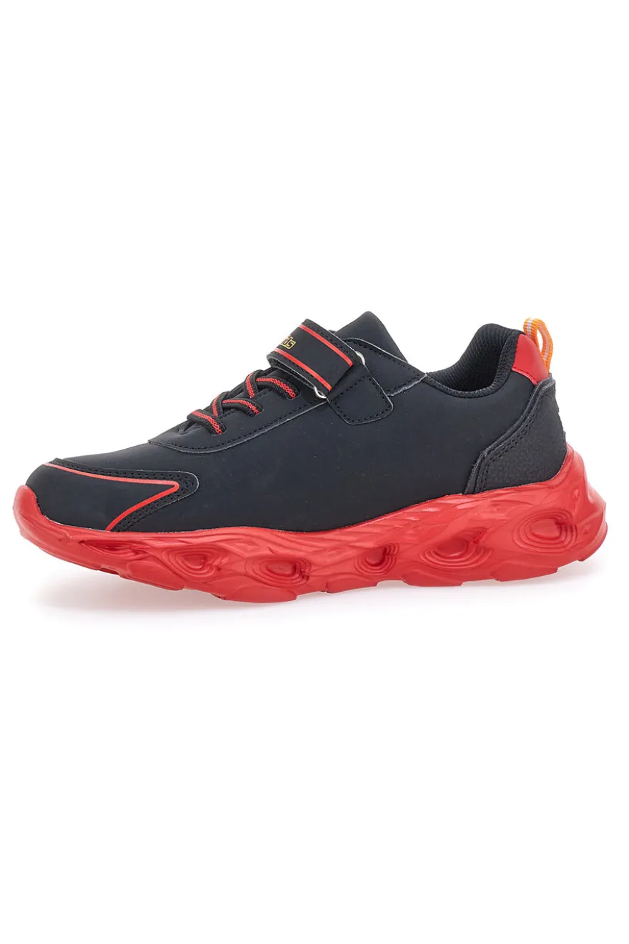Sneakers Nere con Fiamma Rossa Laterale e Luci Pitt Kids K22886
