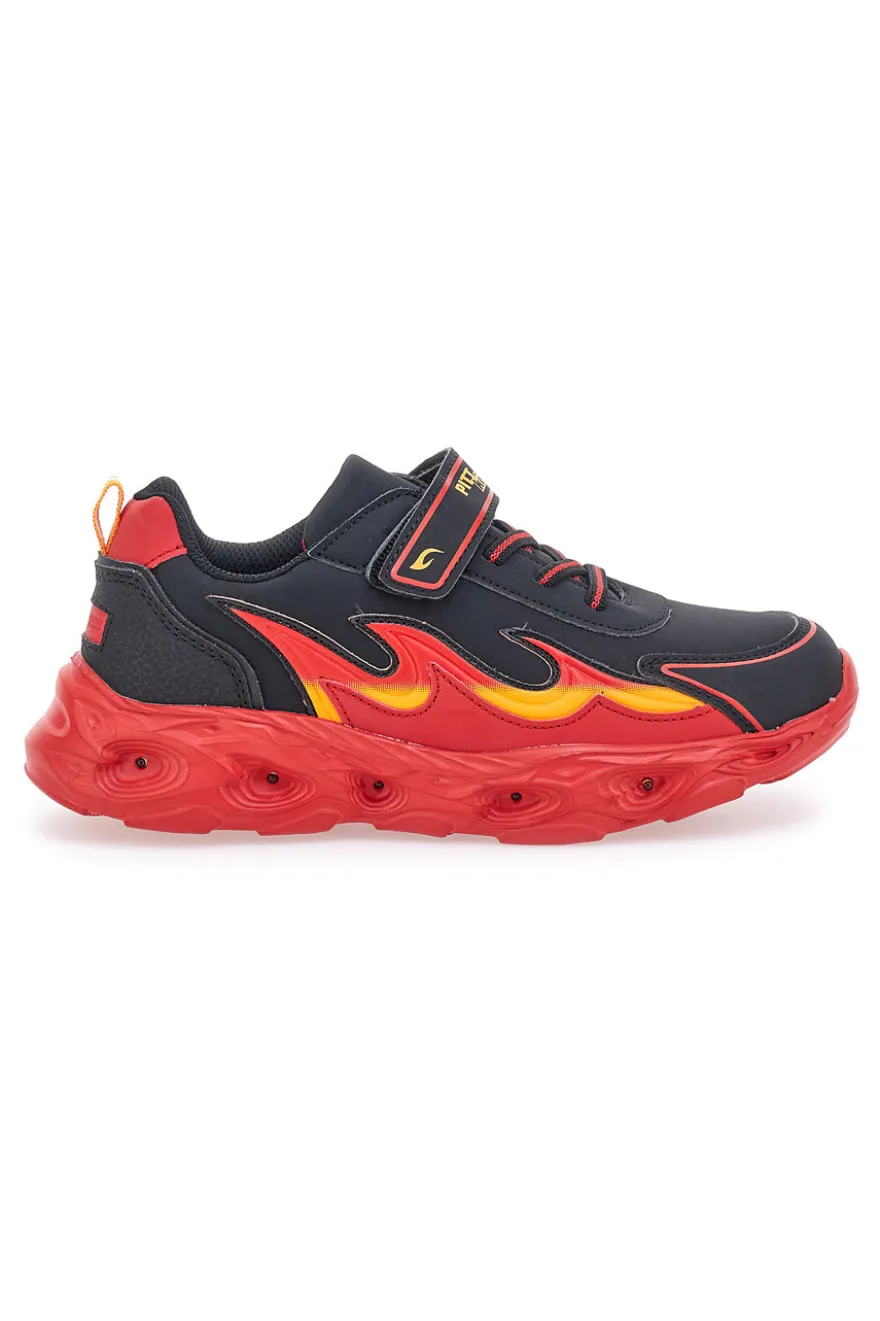 Sneakers Nere con Fiamma Rossa Laterale e Luci Pitt Kids K22886
