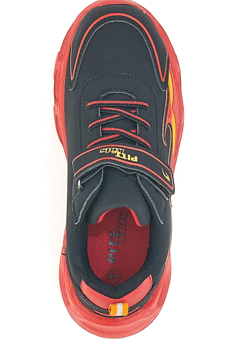 Sneakers Nere con Fiamma Rossa Laterale e Luci Pitt Kids K22886