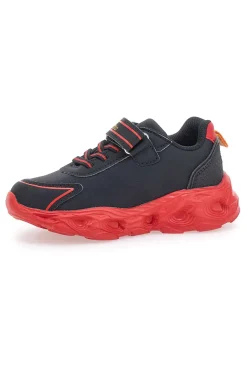 Sneakers Nere con Fiamma Rossa Laterale e Luci Pitt Kids K22886