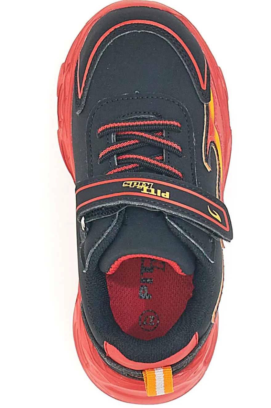 Sneakers Nere con Fiamma Rossa Laterale e Luci Pitt Kids K22886