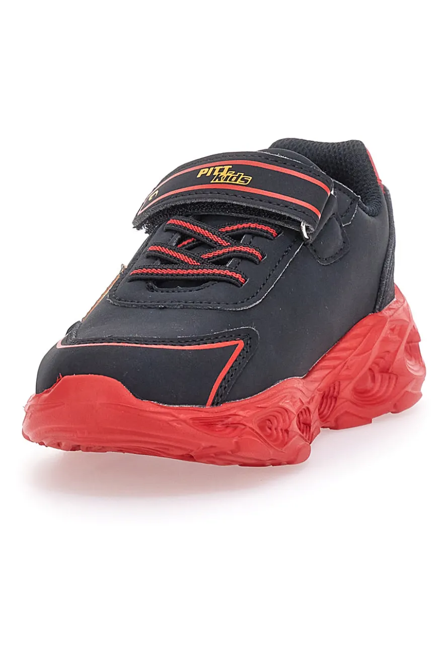 Sneakers Nere con Fiamma Rossa Laterale e Luci Pitt Kids K22886