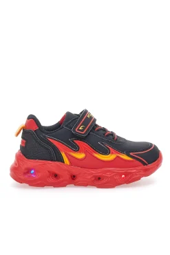 Sneakers Nere con Fiamma Rossa Laterale e Luci Pitt Kids K22886