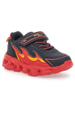 Sneakers Nere con Fiamma Rossa Laterale e Luci Pitt Kids K22886