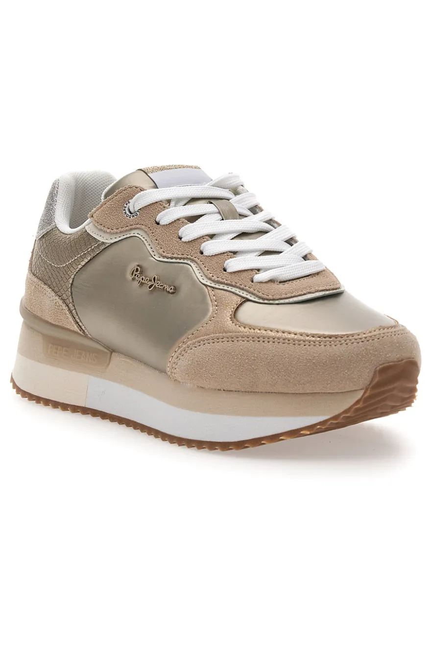 Sneakers Oro Con Dettagli in Pelle e Lacci a Contrasto PEPE JEANS RUSPER SHINE