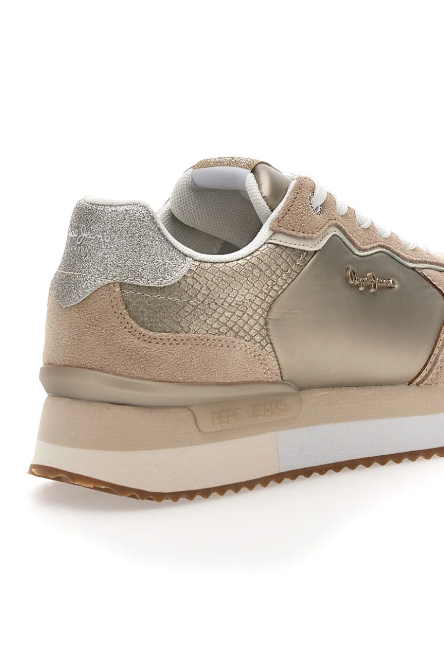 Sneakers Oro Con Dettagli in Pelle e Lacci a Contrasto PEPE JEANS RUSPER SHINE