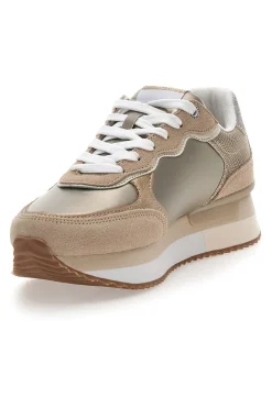 Sneakers Oro Con Dettagli in Pelle e Lacci a Contrasto PEPE JEANS RUSPER SHINE