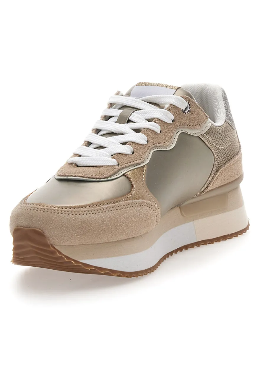 Sneakers Oro Con Dettagli in Pelle e Lacci a Contrasto PEPE JEANS RUSPER SHINE