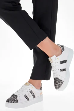 Sneakers Platform Cotton Belt Yard Glitter Bianche