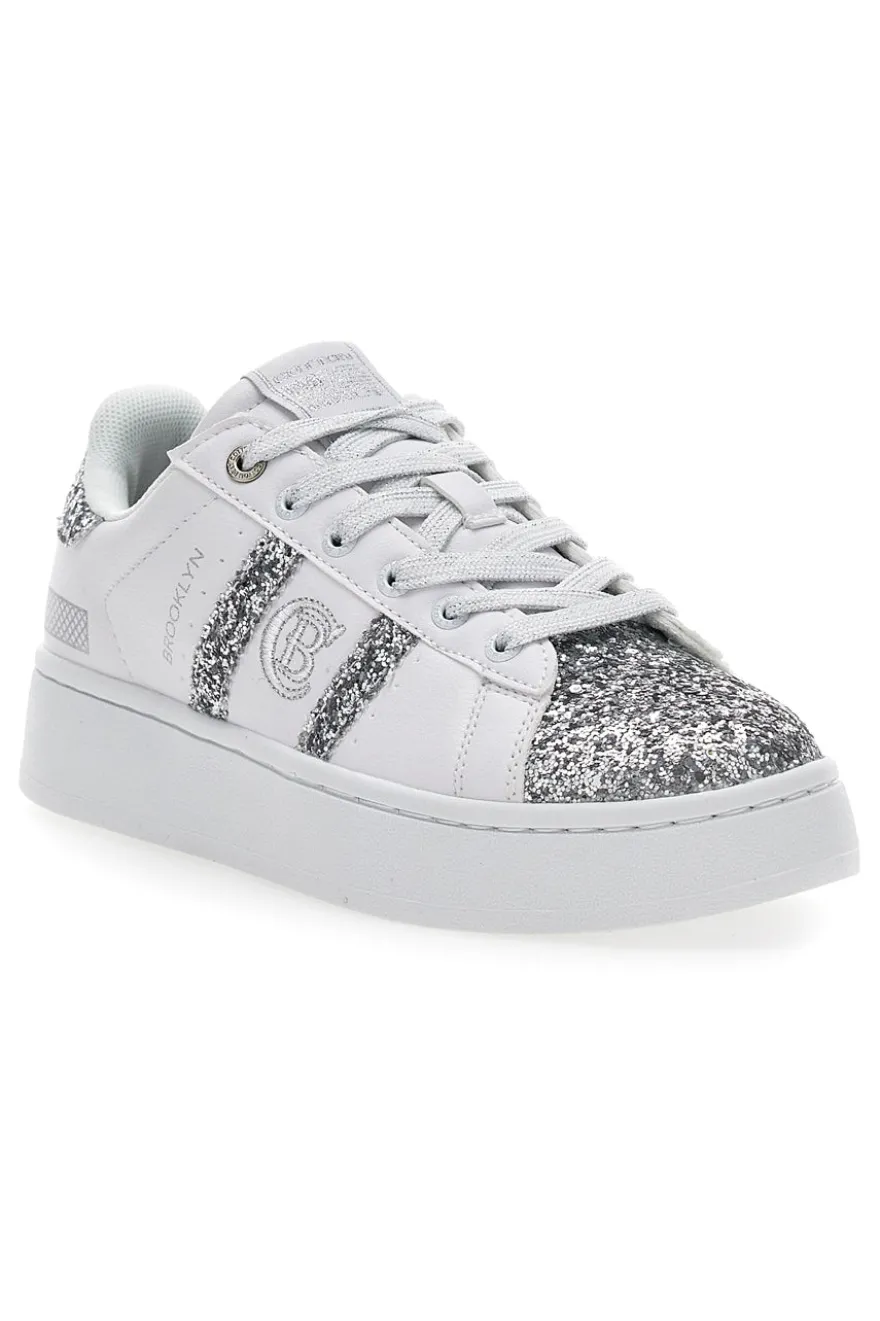 Sneakers Platform Cotton Belt Yard Glitter Bianche