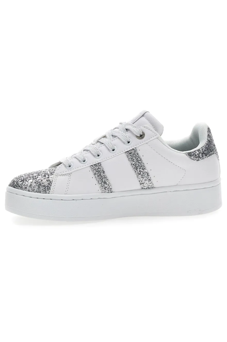 Sneakers Platform Cotton Belt Yard Glitter Bianche