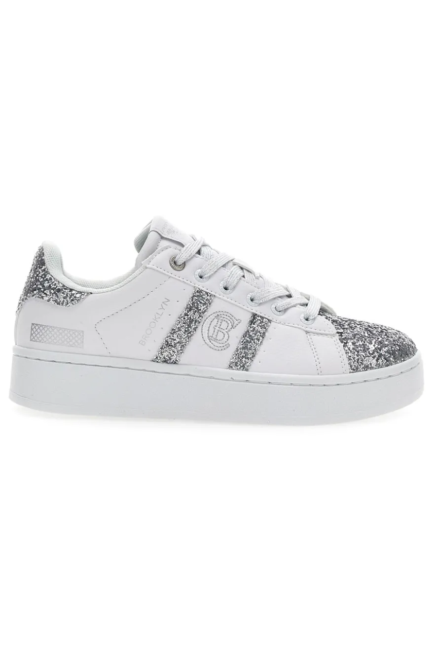 Sneakers Platform Cotton Belt Yard Glitter Bianche