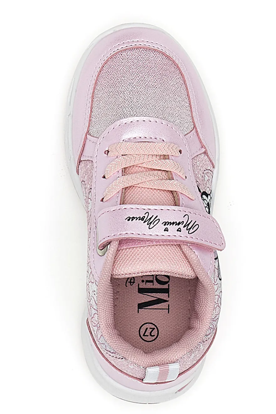 Sneakers Rosa con Velcro e Brillantini e Luci nella Suola MINNIE D3010663T