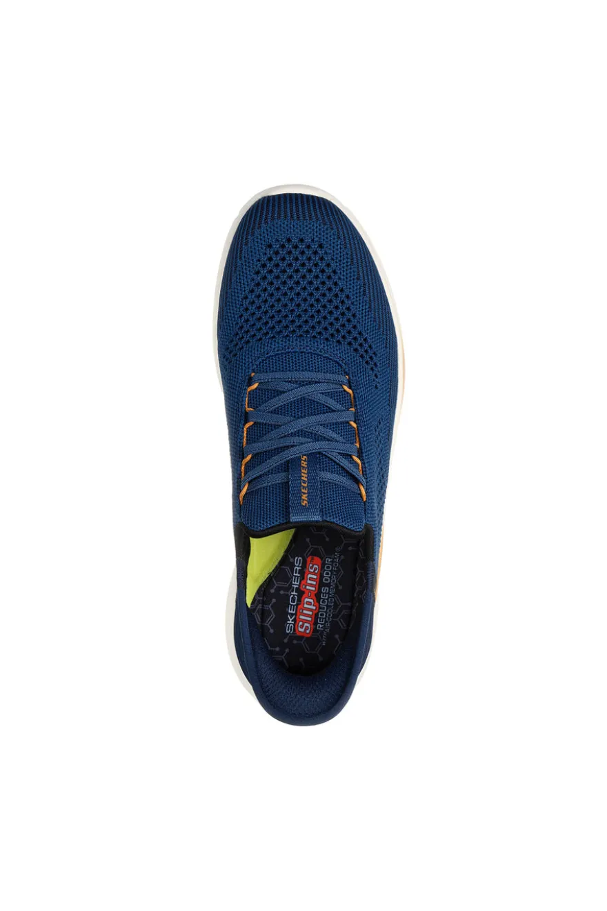 Sneakers slip ins blu in knit Skechers Slade quinto