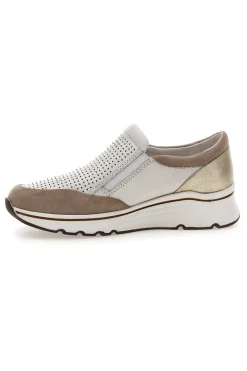 Sneakers slip on Beige Bianco in pelle Prima riga 24564GLAM