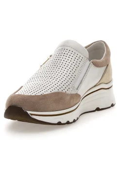 Sneakers slip on Beige Bianco in pelle Prima riga 24564GLAM
