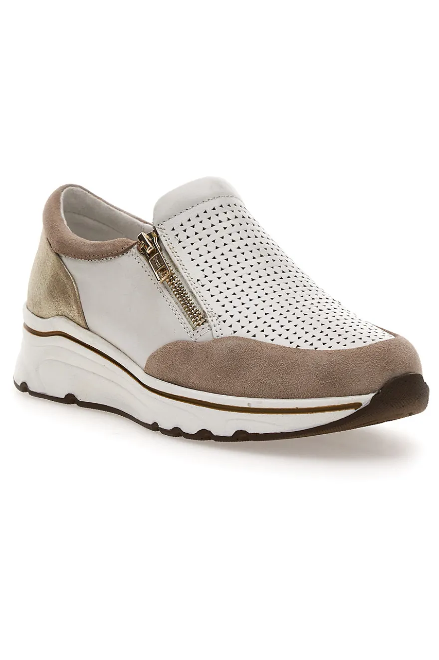 Sneakers slip on Beige Bianco in pelle Prima riga 24564GLAM