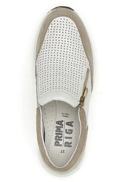 Sneakers slip on Beige Bianco in pelle Prima riga 24564GLAM