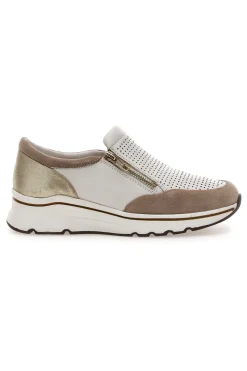Sneakers slip on Beige Bianco in pelle Prima riga 24564GLAM