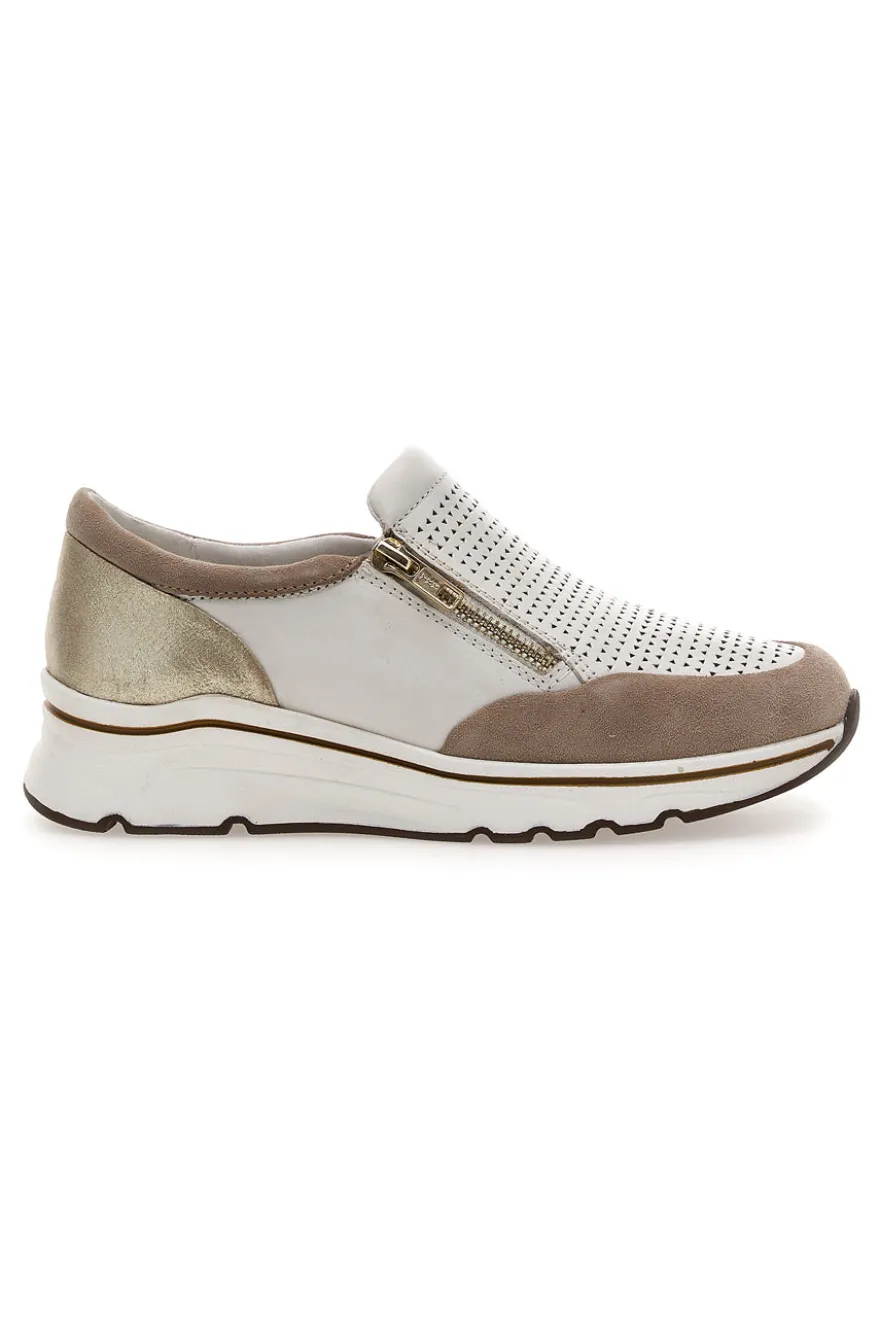 Sneakers slip on Beige Bianco in pelle Prima riga 24564GLAM
