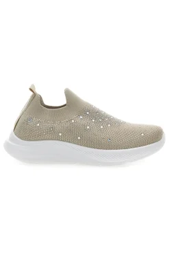 Sneakers Slip On Beige con Tomaia in Mesh e Pietre Decorative CANGURO CS1226