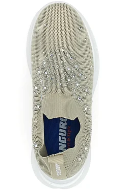 Sneakers Slip On Beige con Tomaia in Mesh e Pietre Decorative CANGURO CS1226