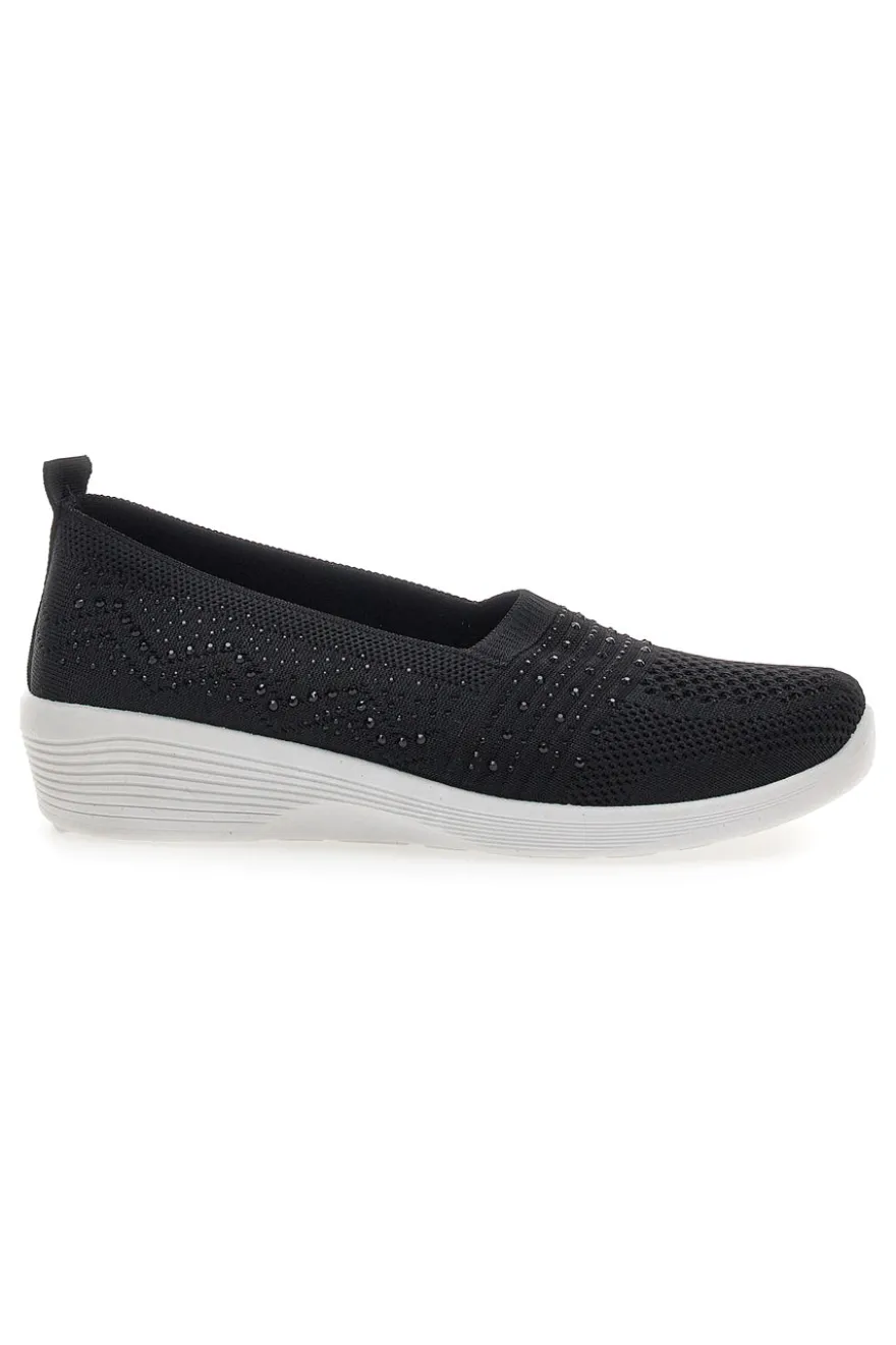 Sneakers Slip On Nere con Strass Me & Me 090246