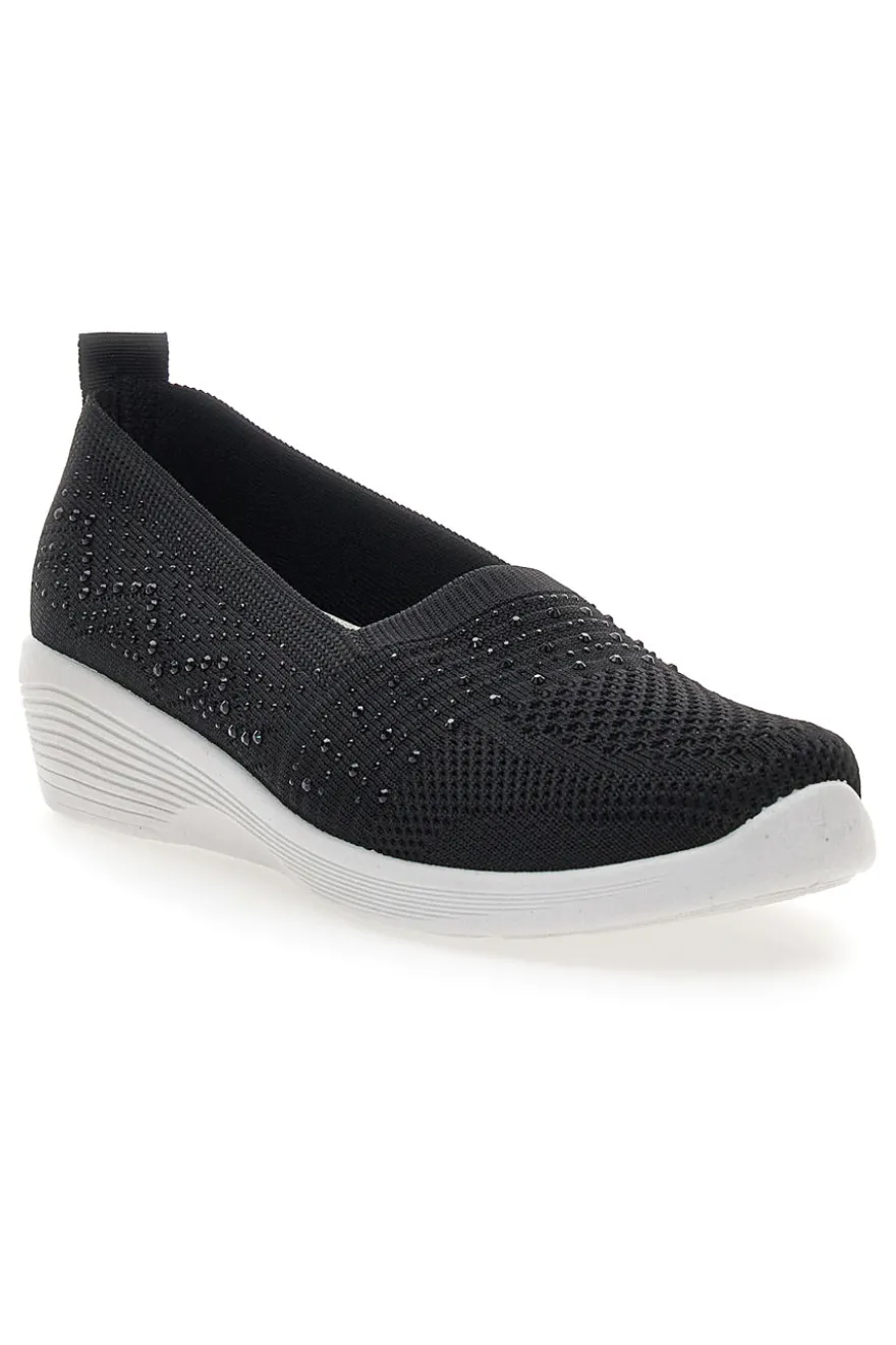 Sneakers Slip On Nere con Strass Me & Me 090246
