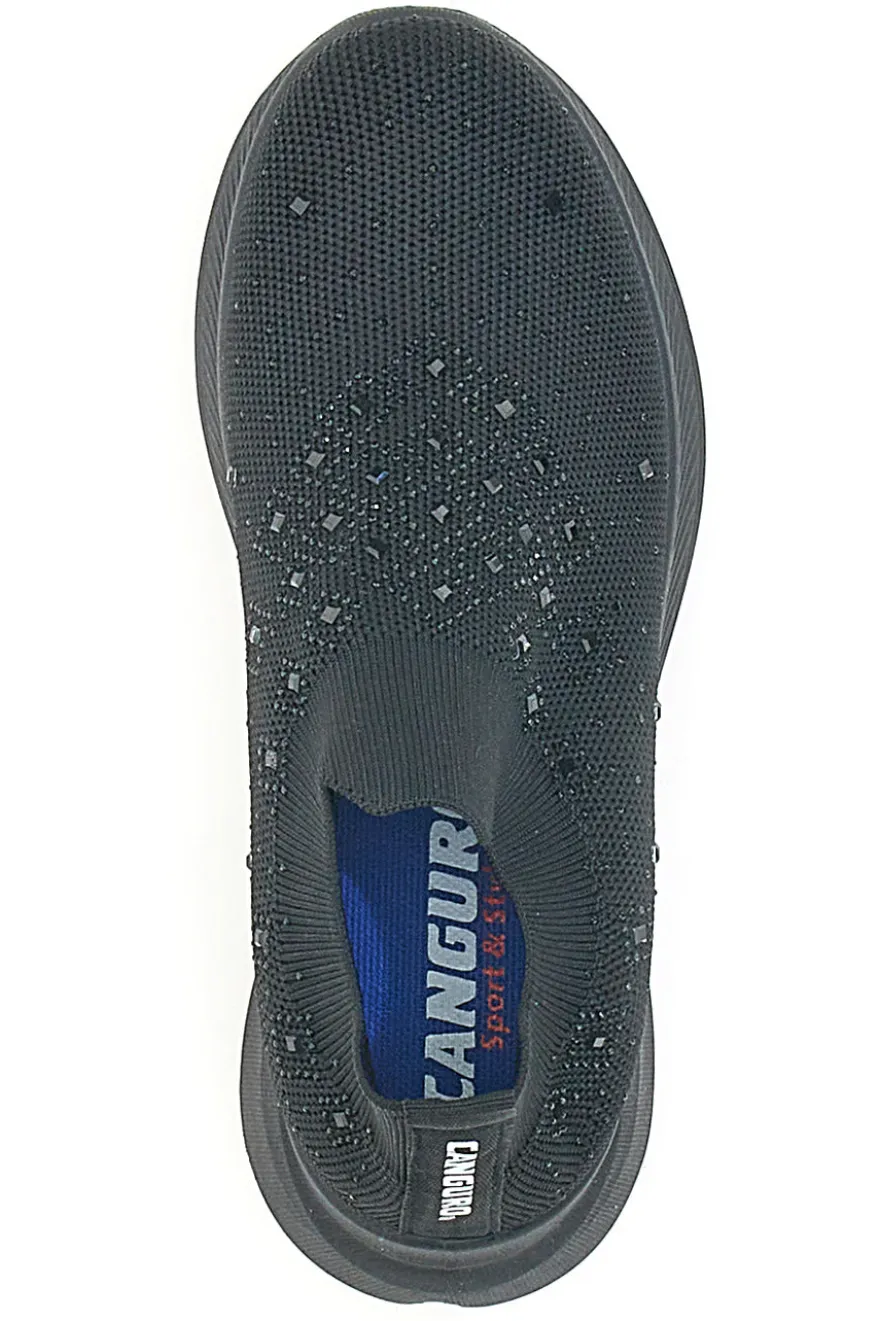 Sneakers Slip On Nere con Tomaia in Mesh e Pietre Decorative CANGURO CA1226