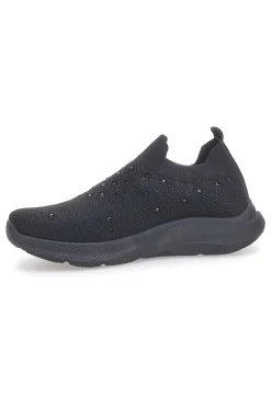Sneakers Slip On Nere con Tomaia in Mesh e Pietre Decorative CANGURO CA1226