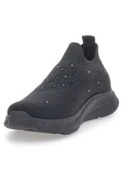 Sneakers Slip On Nere con Tomaia in Mesh e Pietre Decorative CANGURO CA1226