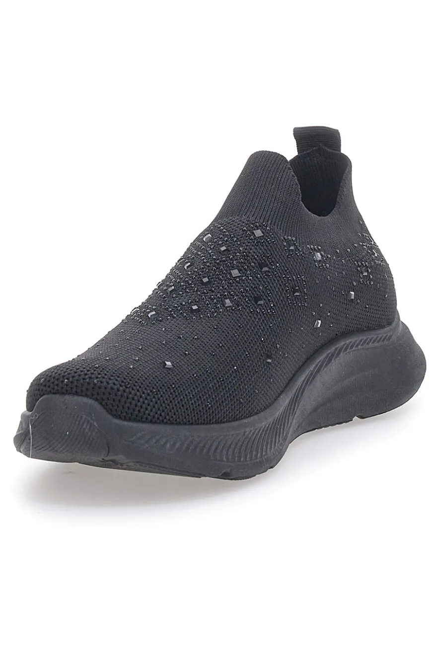 Sneakers Slip On Nere con Tomaia in Mesh e Pietre Decorative CANGURO CA1226