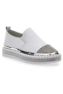 Sneakers Slip-On Bianche con Strass Cafè Cost 23015