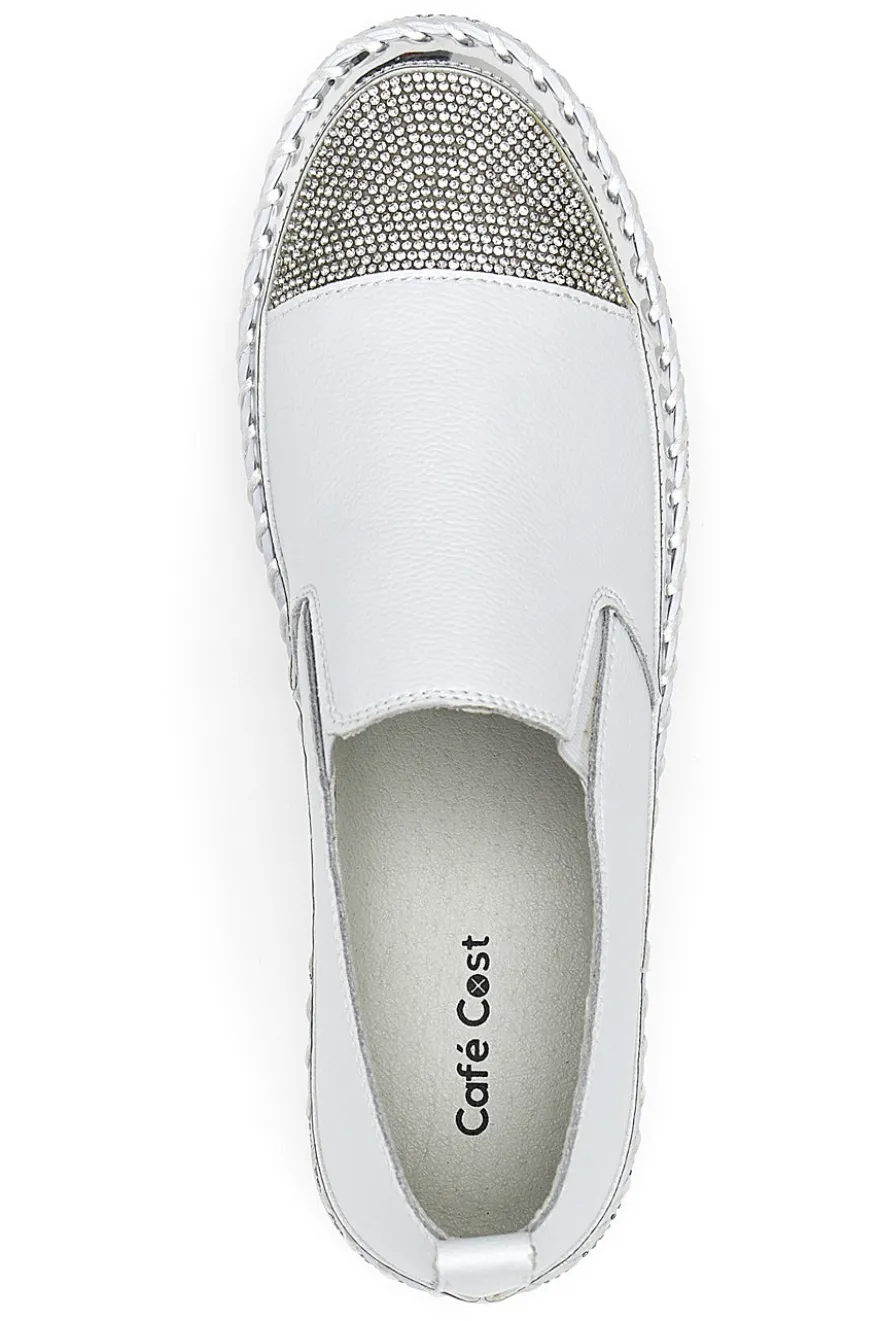 Sneakers Slip-On Bianche con Strass Cafè Cost 23015
