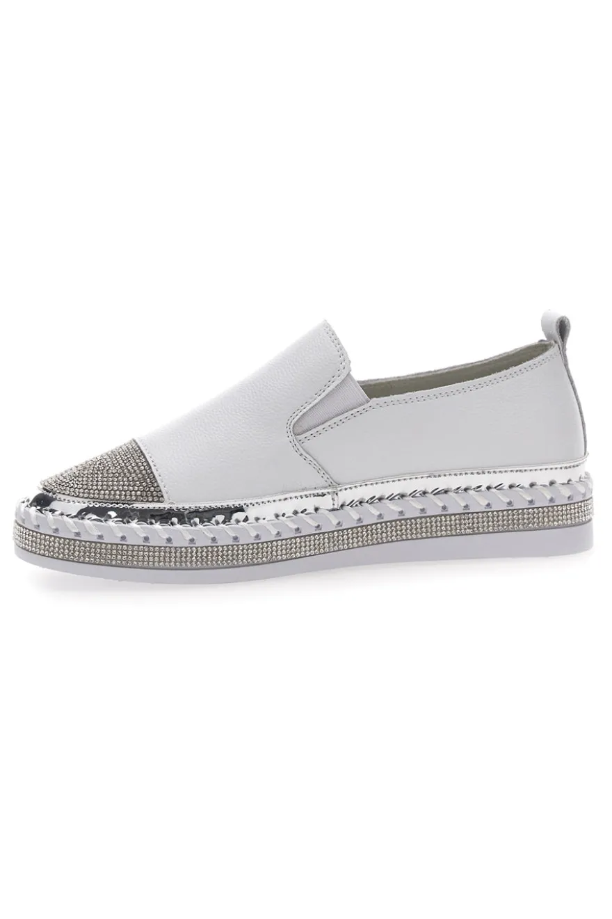 Sneakers Slip-On Bianche con Strass Cafè Cost 23015