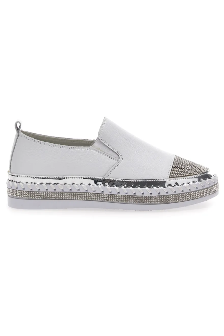 Sneakers Slip-On Bianche con Strass Cafè Cost 23015