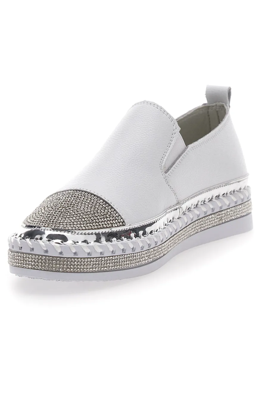 Sneakers Slip-On Bianche con Strass Cafè Cost 23015