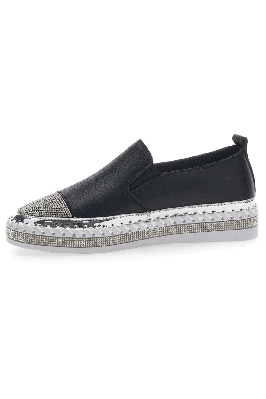 Sneakers Slip-On con Strass Nere Cafè Cost 23015