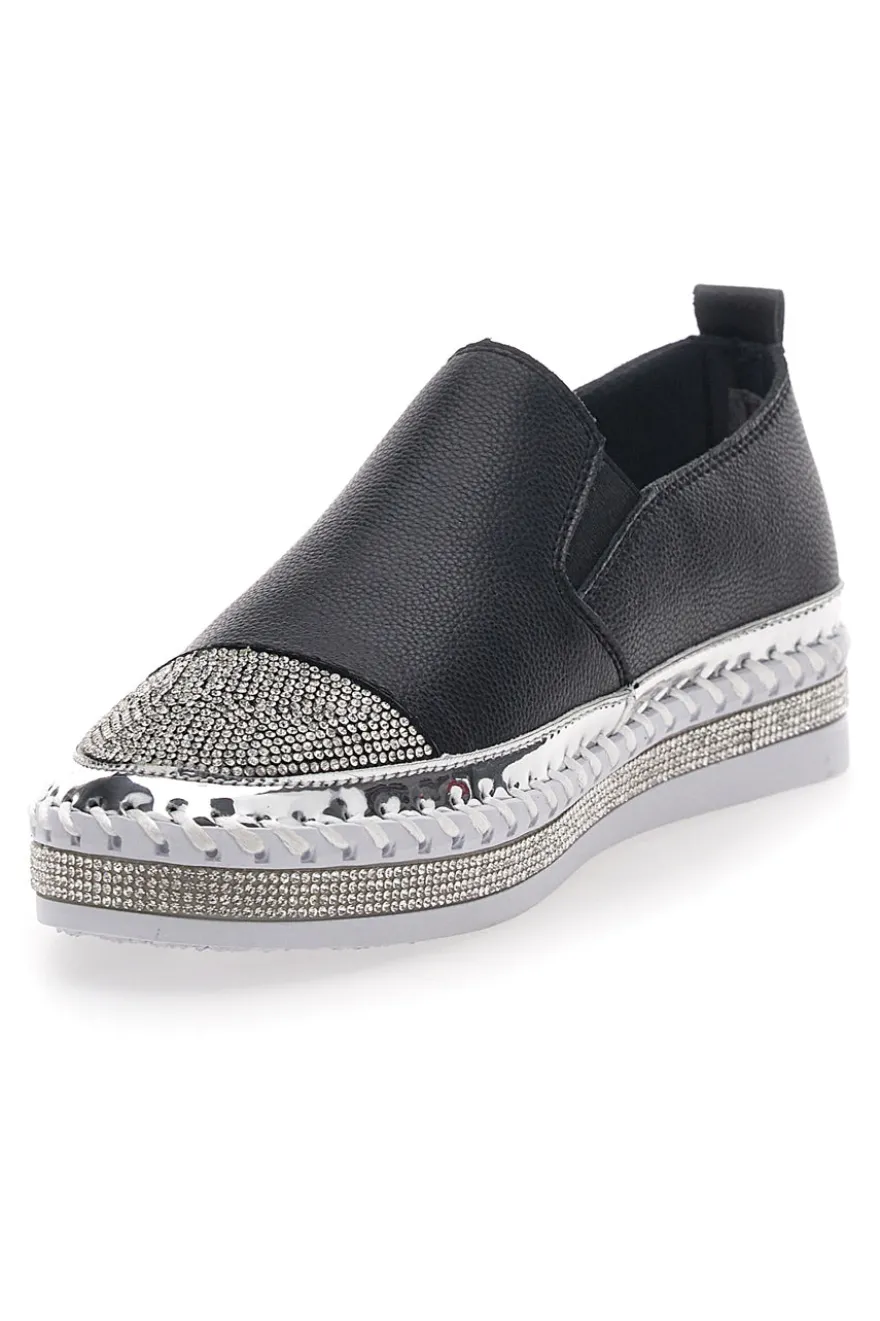Sneakers Slip-On con Strass Nere Cafè Cost 23015