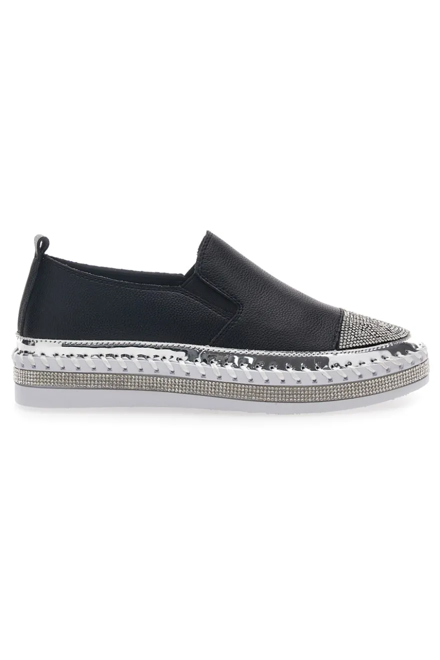 Sneakers Slip-On con Strass Nere Cafè Cost 23015