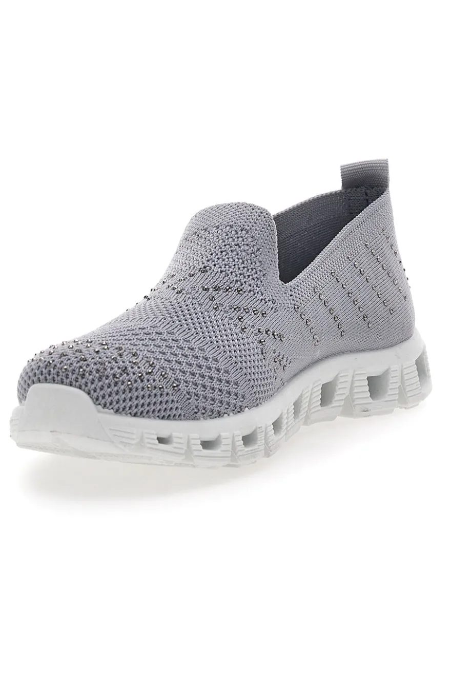 Sneakers Slip-On Grigie con Strass Prima Riga 471