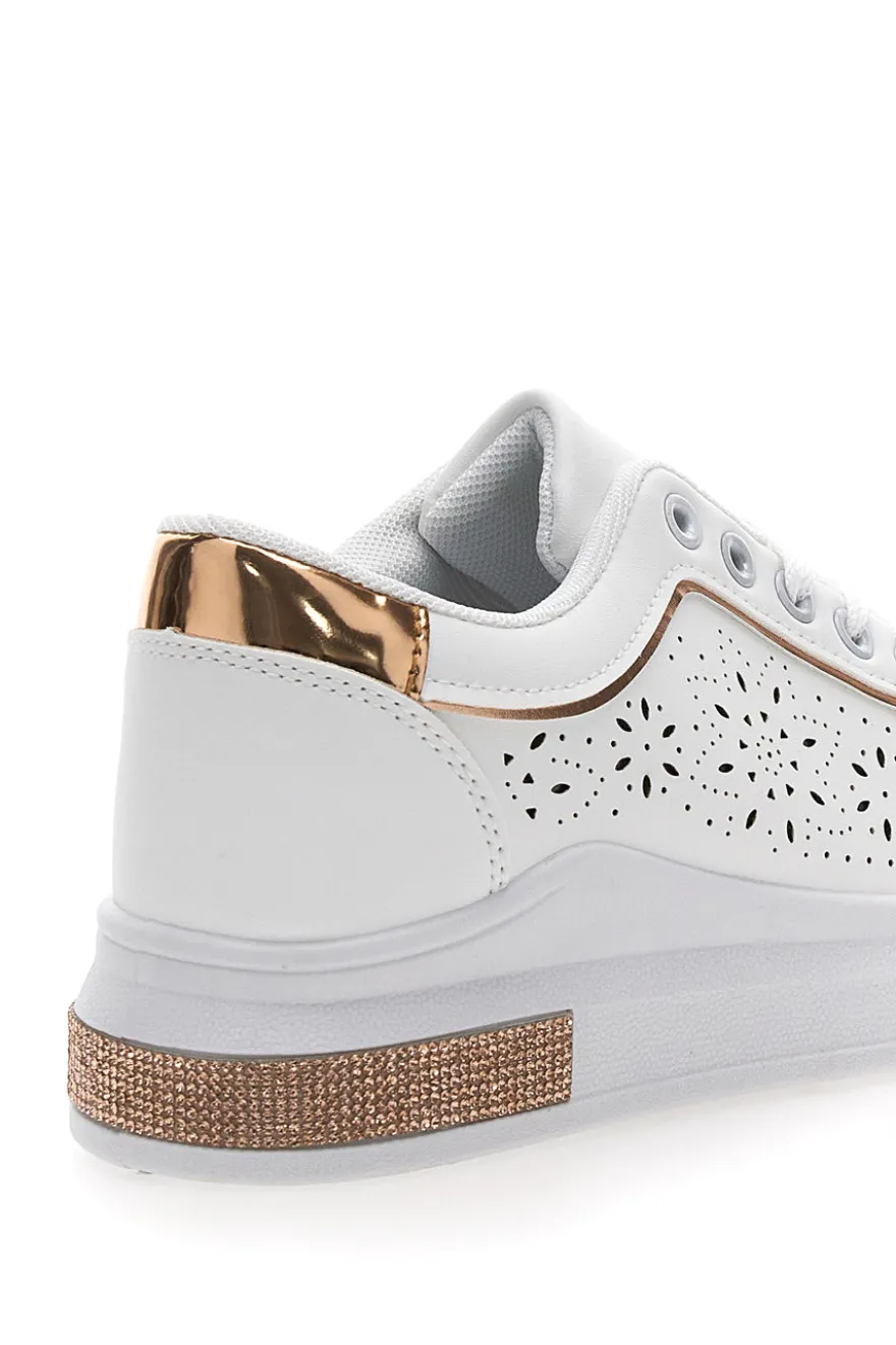 Sneakers traforate bianche con dettaglio oro CAFE' COST BK2440