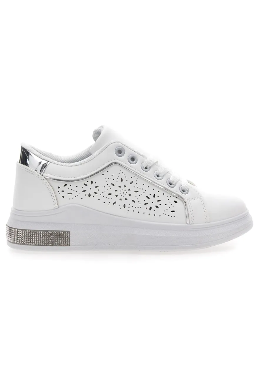 Sneakers traforate bianche con dettaglio argento CAFE' COST BK2440