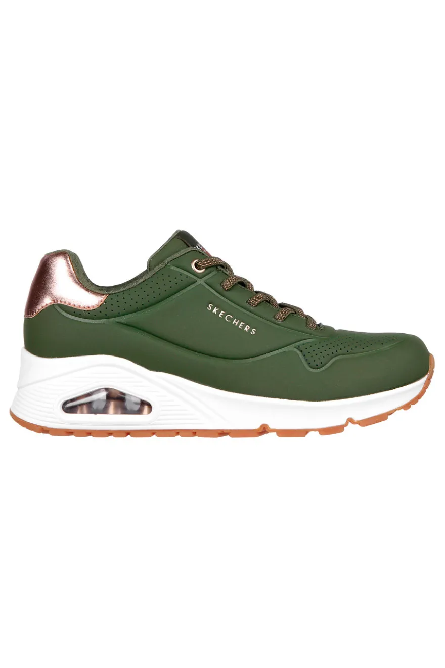 Sneakers verde militare con dettagli metallici Skechers Uno Shimmer Away