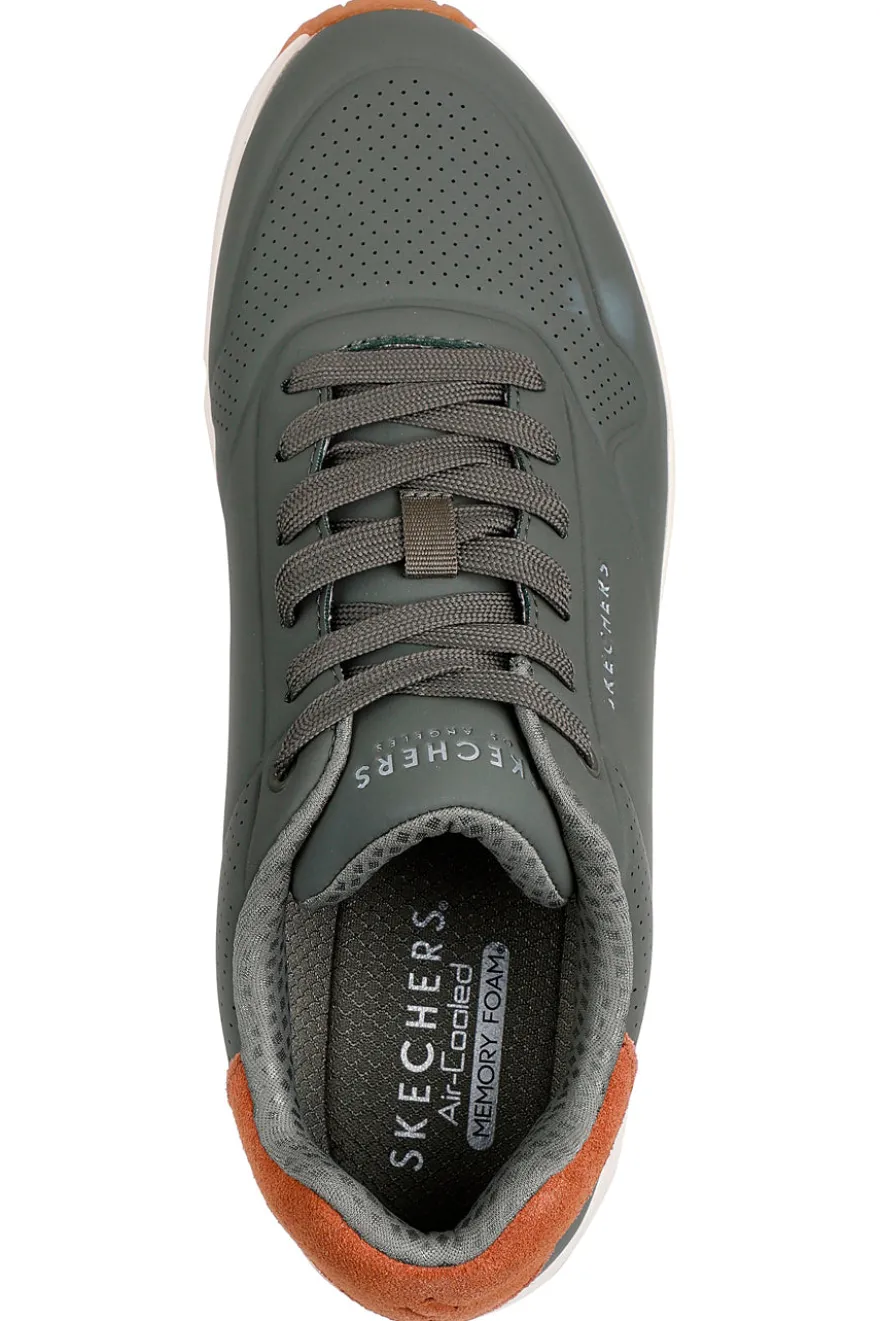 Sneakers verde oliva con suola ammortizzata Air-Cooled Memory Foam Skechers Uno Suited On Air