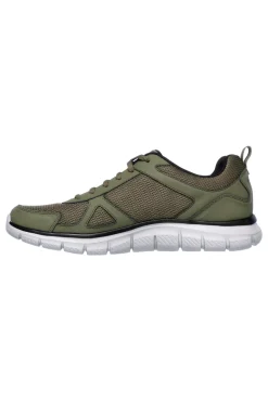 Sneakers verde oliva in pelle e mesh con soletta memory foam Skechers Track Scloric da Uomo