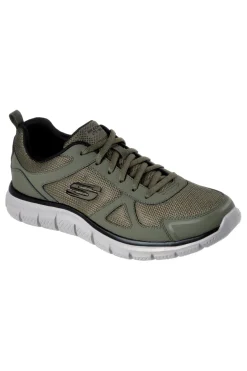 Sneakers verde oliva in pelle e mesh con soletta memory foam Skechers Track Scloric da Uomo