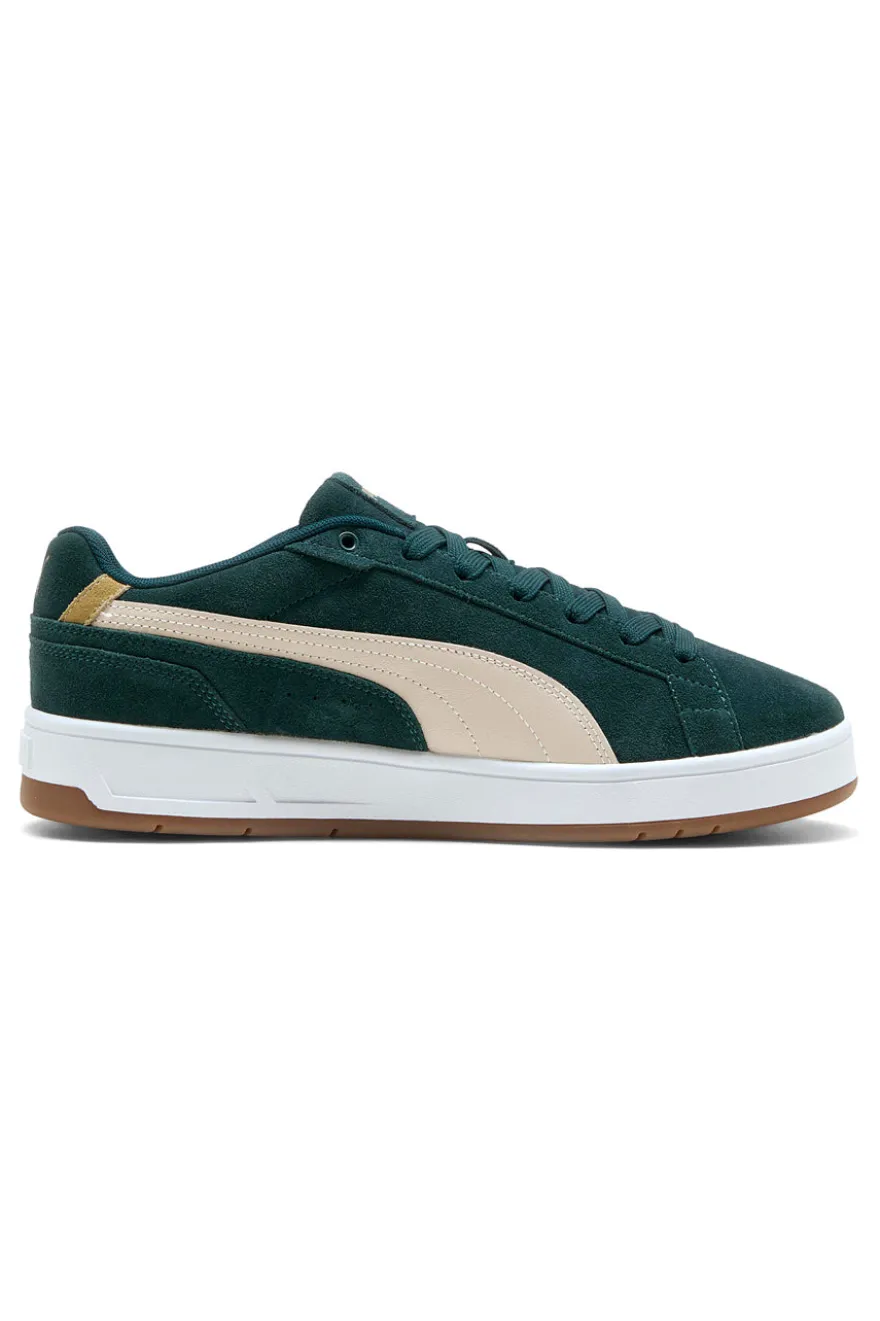 Sneakers verde scuro in pelle scamosciata con dettagli beige Puma Court Classico SD