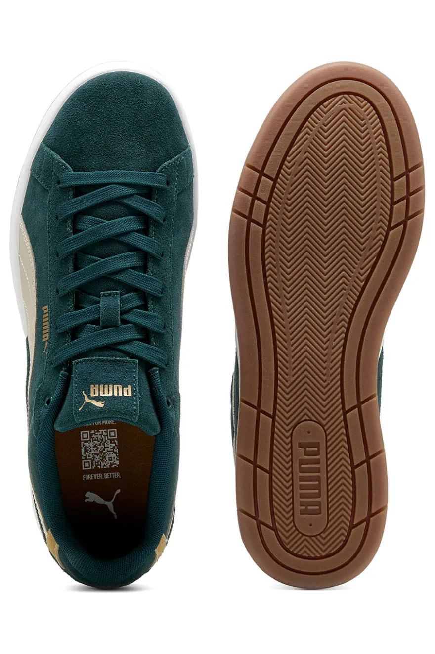 Sneakers verde scuro in pelle scamosciata con dettagli beige Puma Court Classico SD