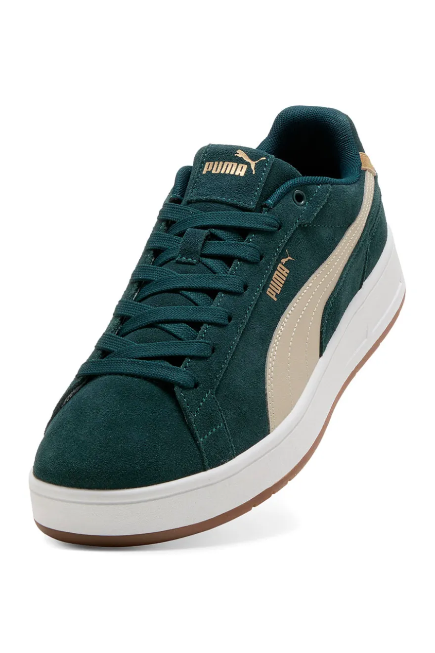 Sneakers verde scuro in pelle scamosciata con dettagli beige Puma Court Classico SD